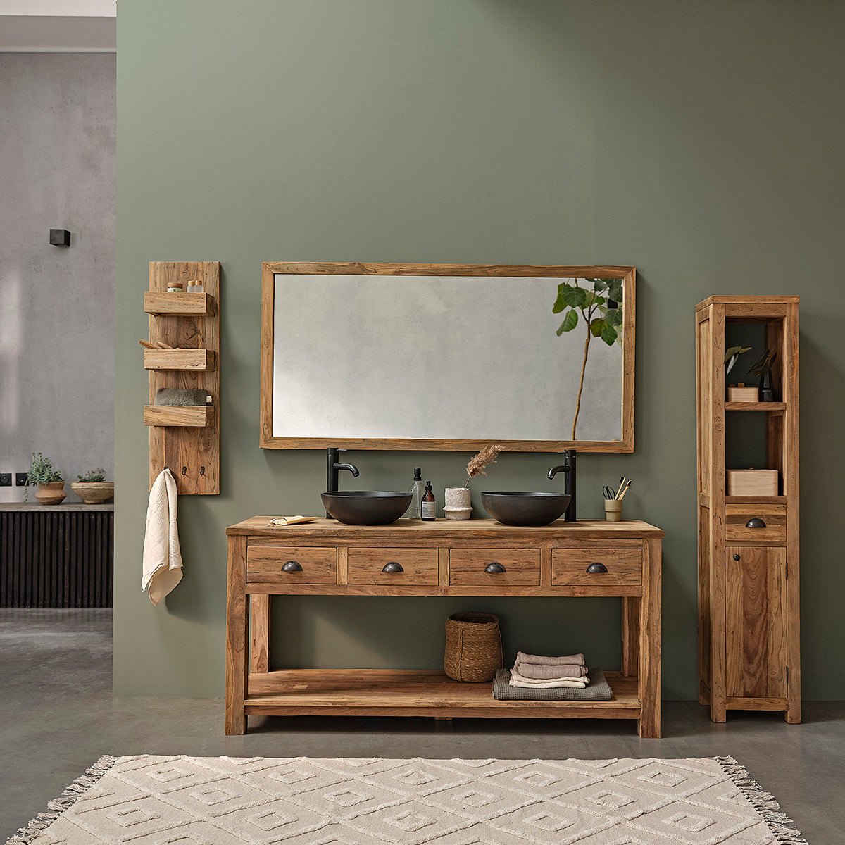 Meuble de salle de bain en teck recyclé massif 165 cm AUSTIN naturel, BERAH GETAH