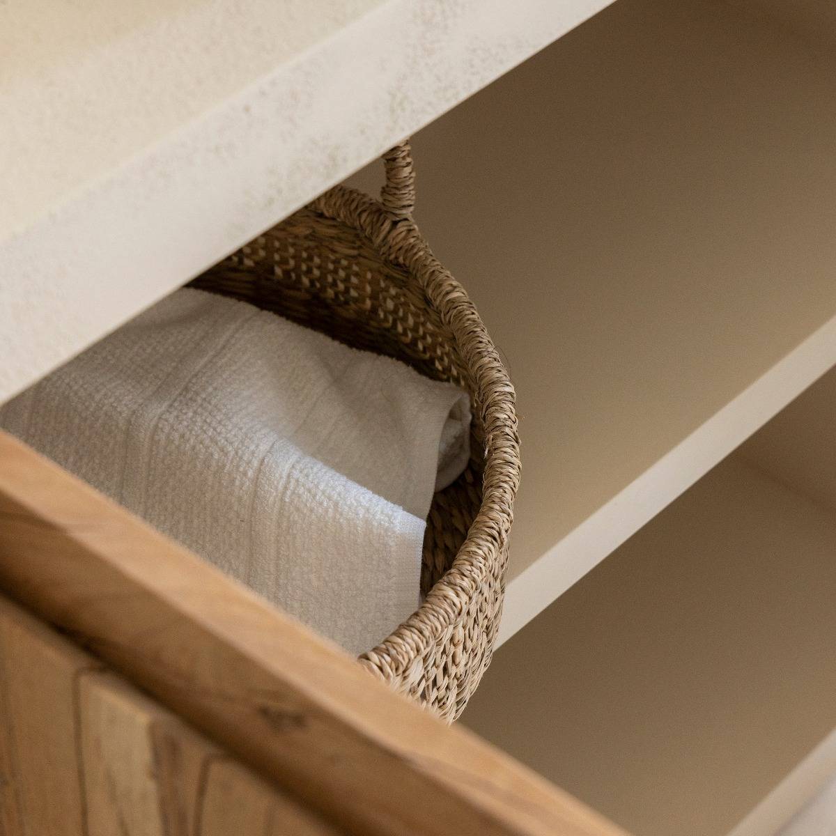 Meuble sous vasque en bois effet béton DALVA bois clair, MADE IN MEUBLES