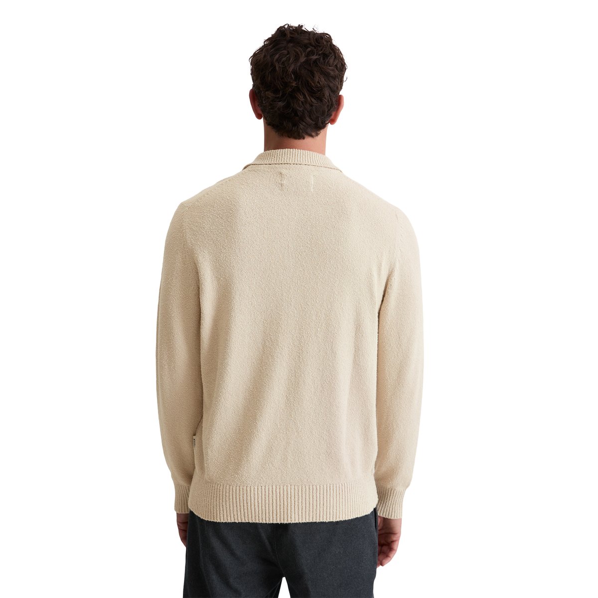 Pull polo regular en bouclette de coton bio beige, MARC O'POLO