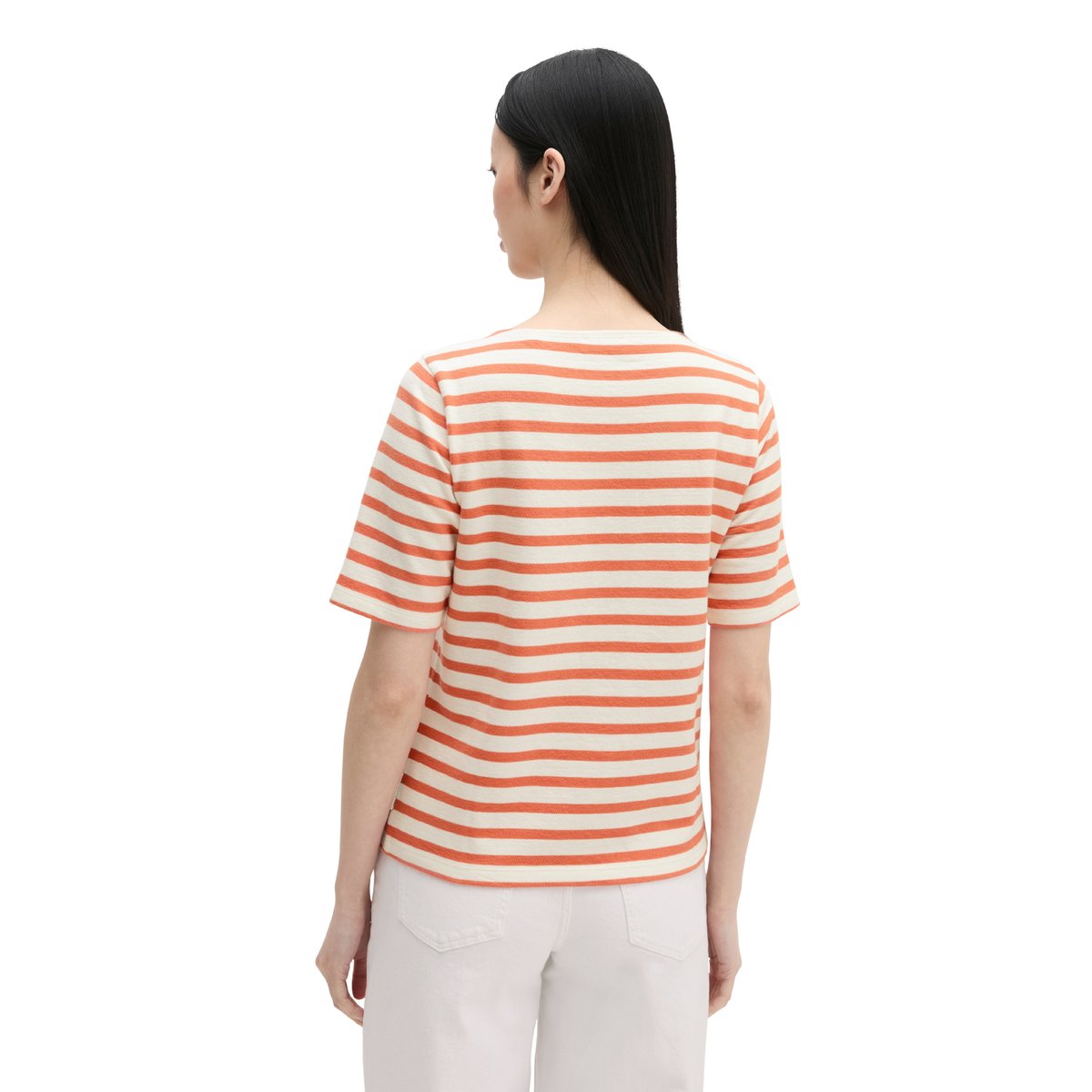 T-shirt à rayures droit en jersey doux orange, MARC O'POLO