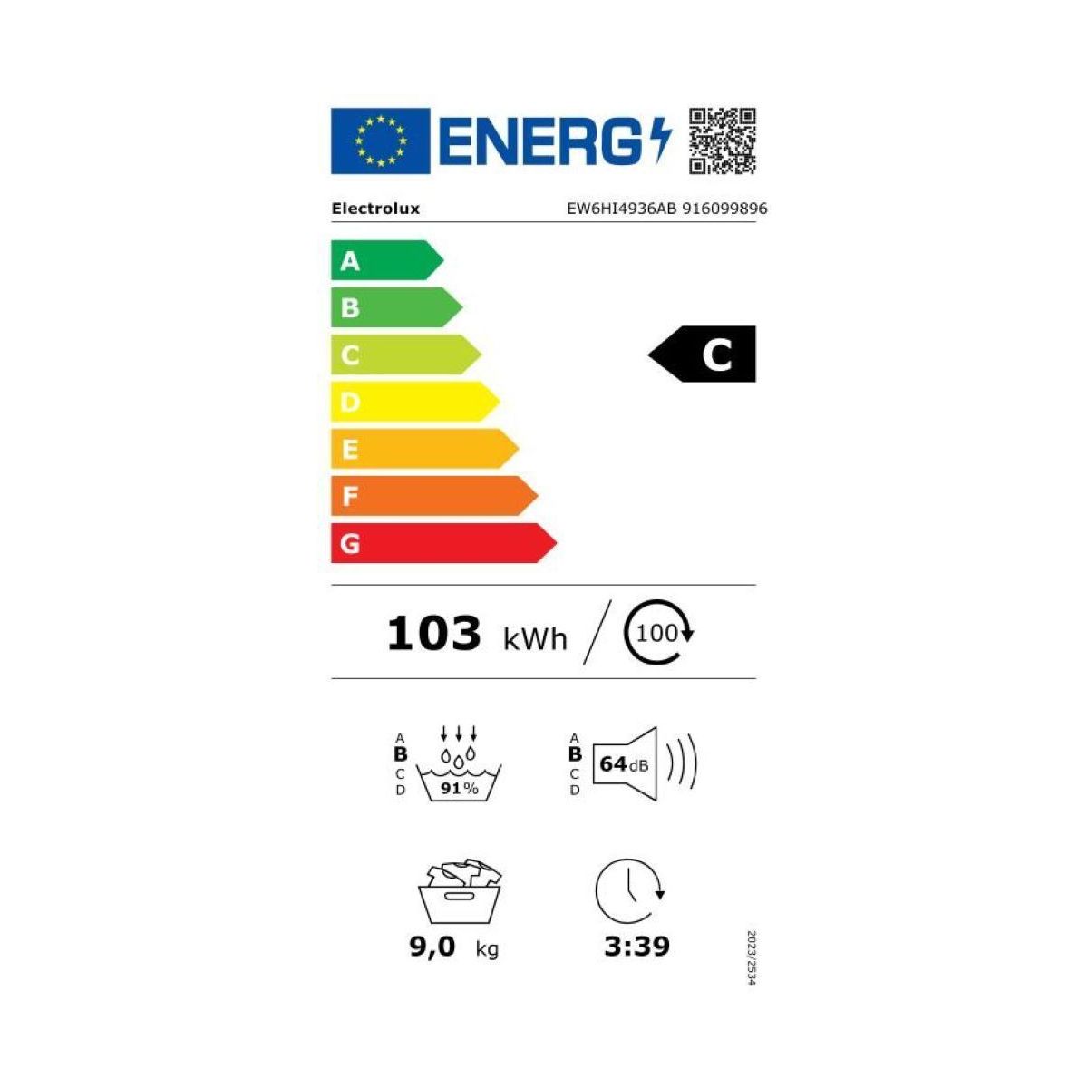 Sèche linge pompe à chaleur EW6HI4936AB couleur unique, ELECTROLUX