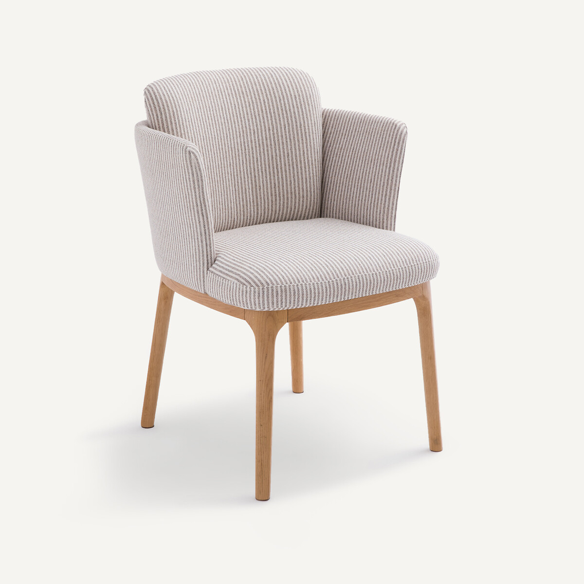 Fauteuil de table pied en chêne et tissu Jabote rayé gris blanc, AM.PM