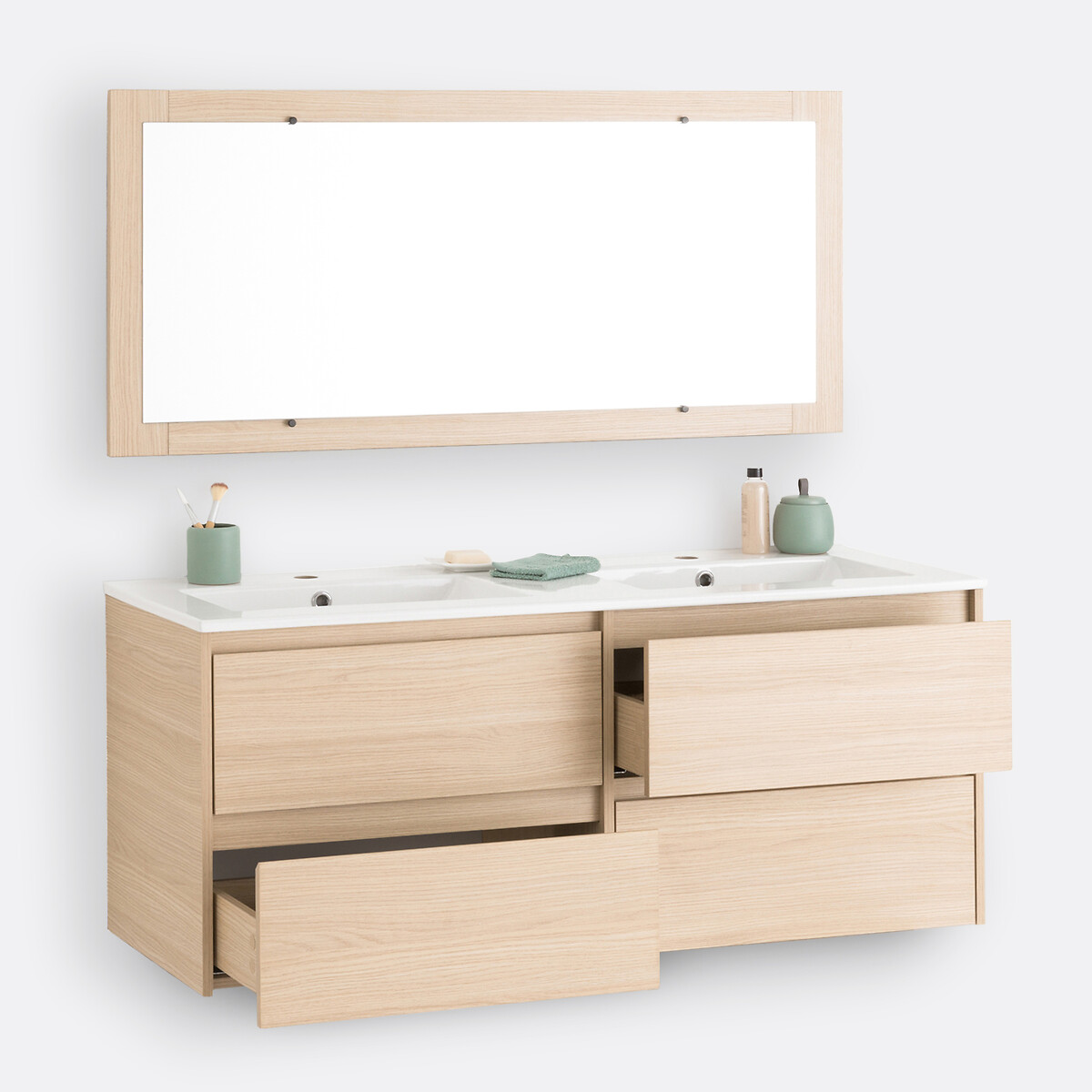 Meuble sous vasque suspendu + miroir L120cm, Nirio effet chêne clair, LA REDOUTE INTERIEURS