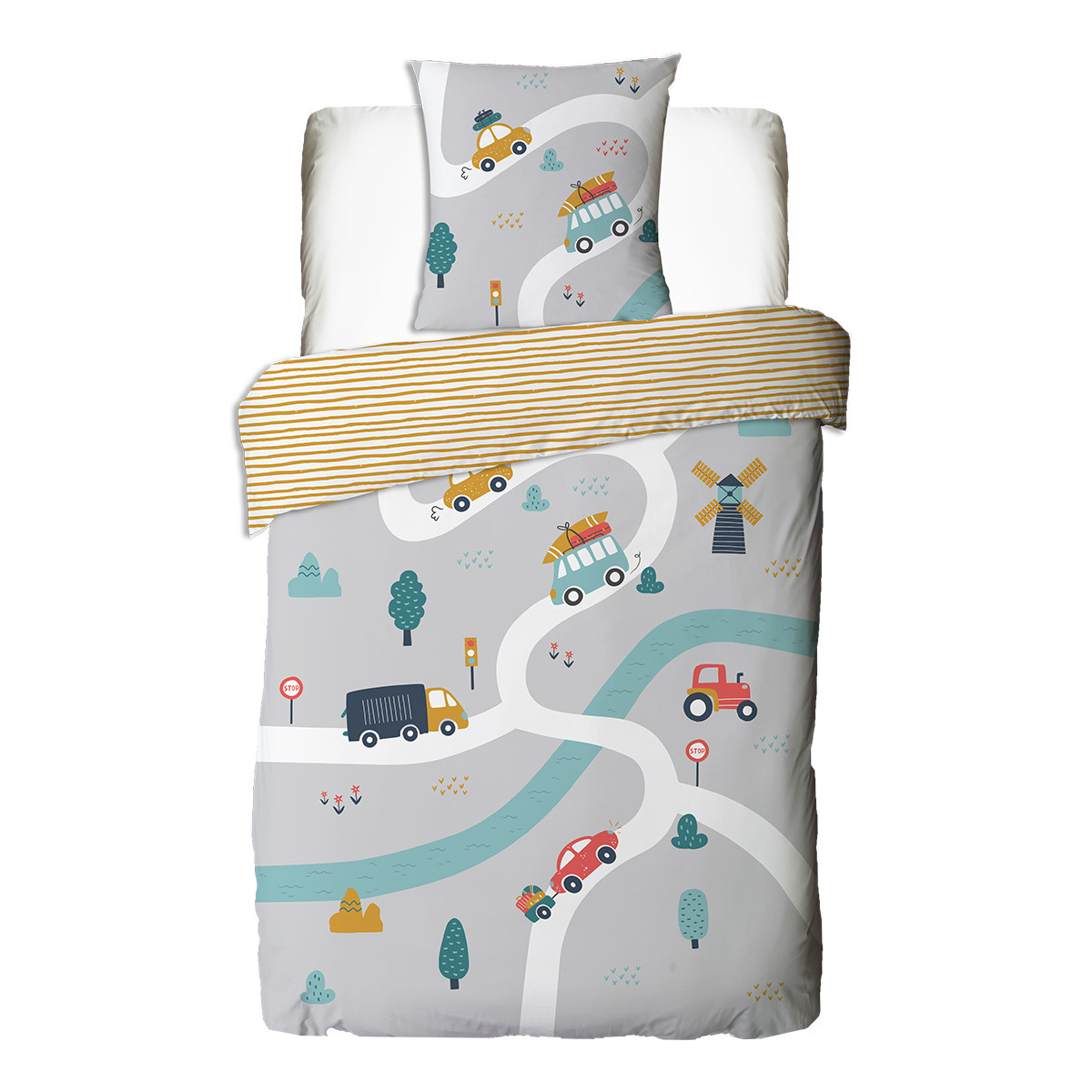 Parure de lit enfant circuit voiture ROADIES gris, FUTURE HOME