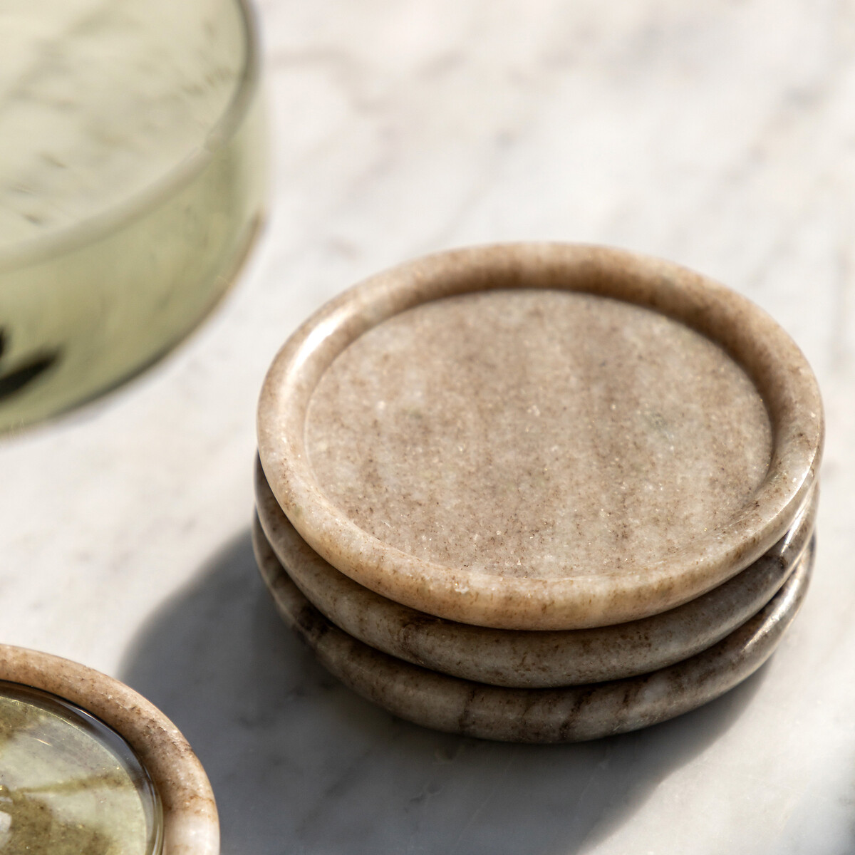 Set of 4 Novi Round Coasters in Beige Marble natural, SO'HOME