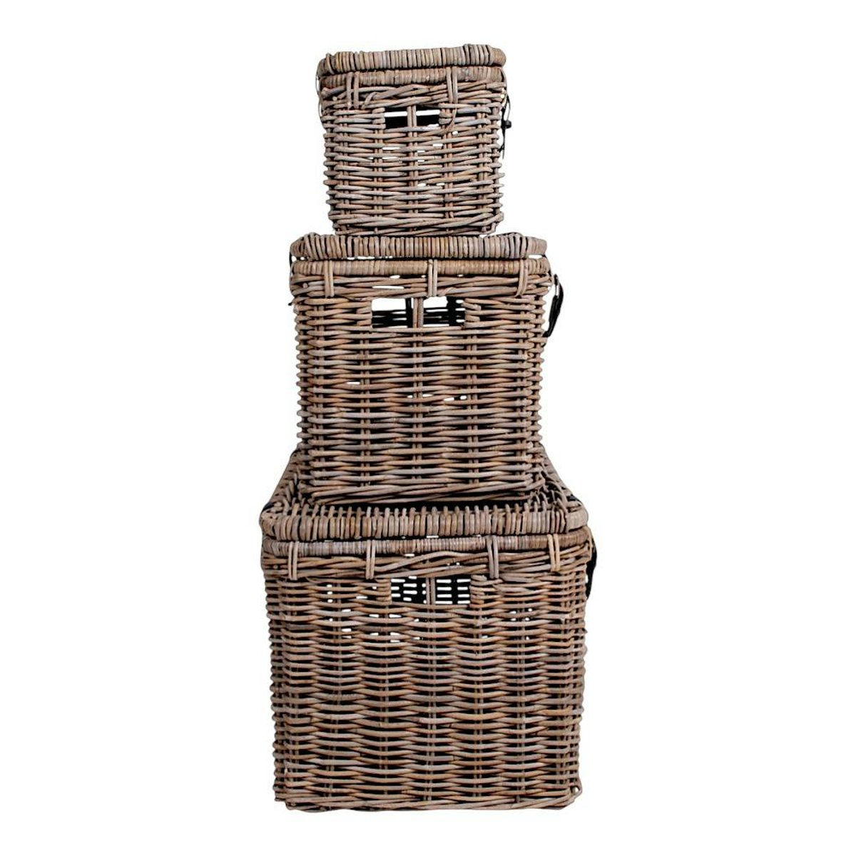 Malle de rangement en rotin avec attaches (lot de 3) MANY bois naturel, PIER IMPORT