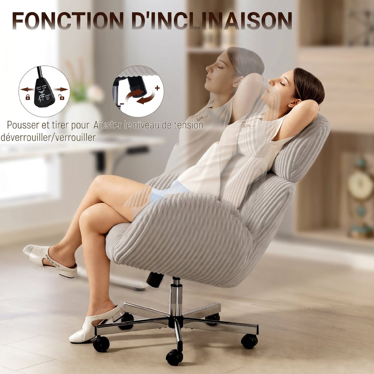Chaise de bureau Velours Gris gris, HOMCOM