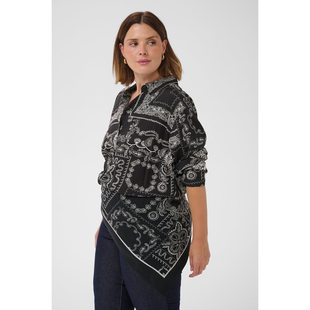 Écharpe noir blanc black/turtledove scarf print, KAFFE CURVE