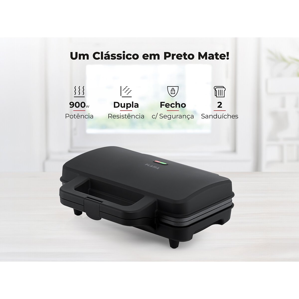 Sanduicheira Preta 900W 4971FL, FLAMA preto , FLAMA