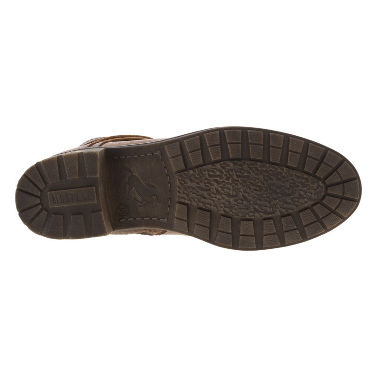Bottines beiges à talon décroché bas avec un zip et des lacets ronds cognac, MUSTANG