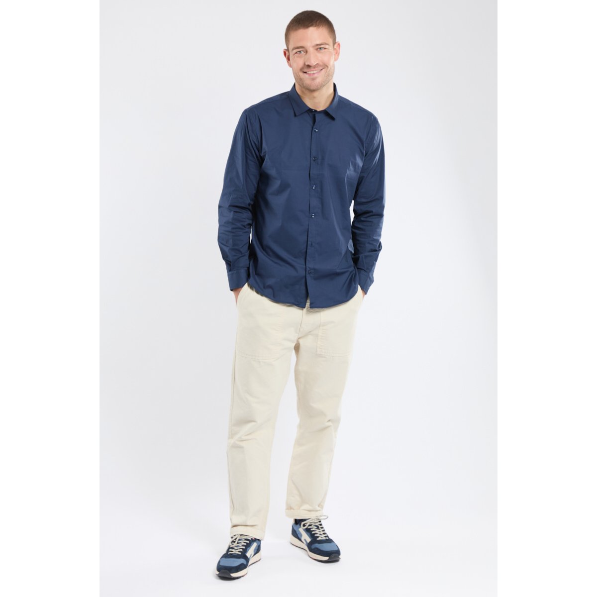 Chemise col classique coupe ajustée en coton navire, ARMOR-LUX