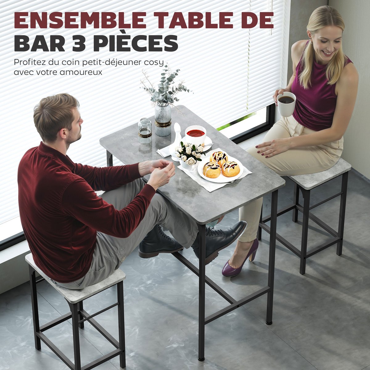 Ensemble de table de bar Panneau de gris, noir, HOMCOM