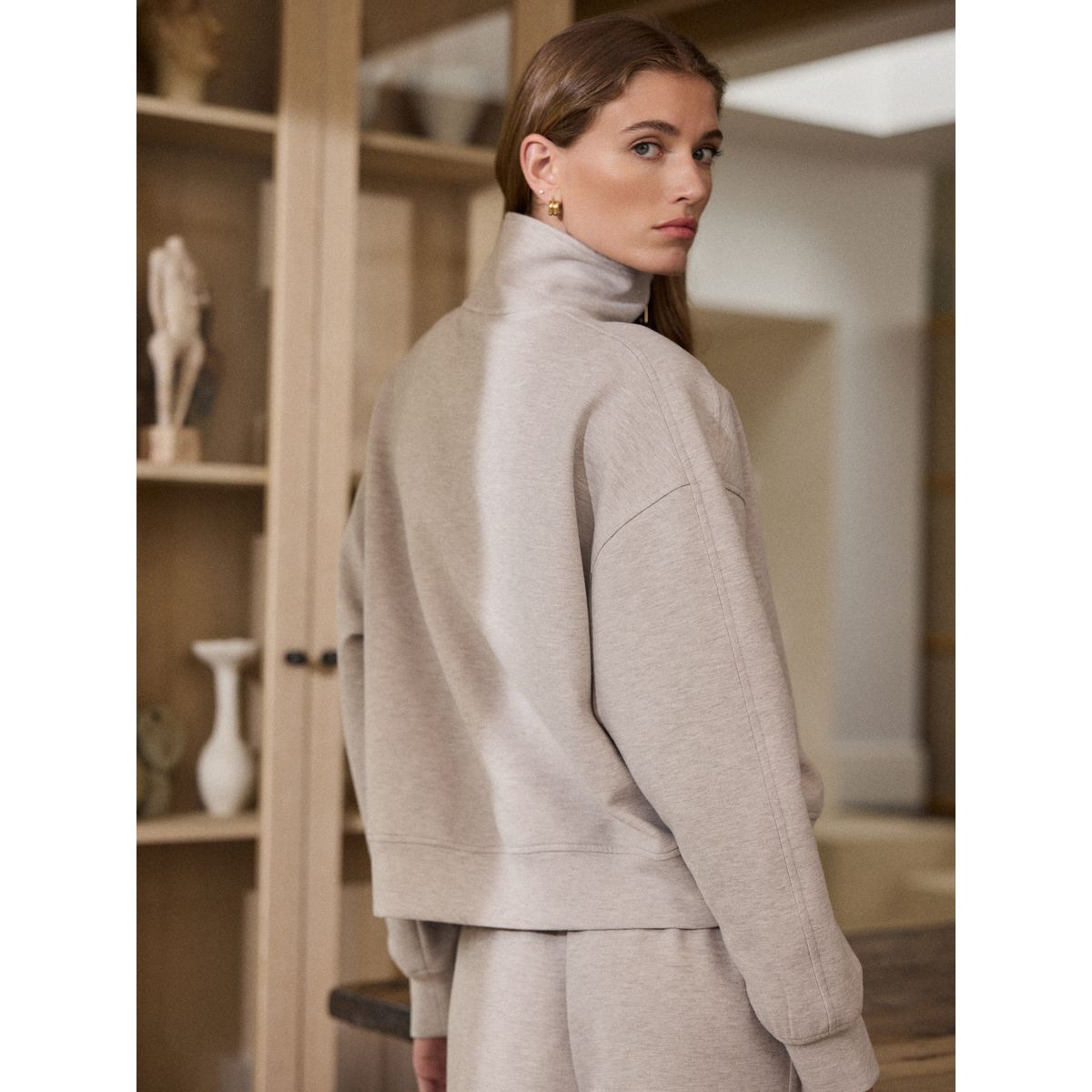 Sweat à col zippé n. premium naturel, NEXT