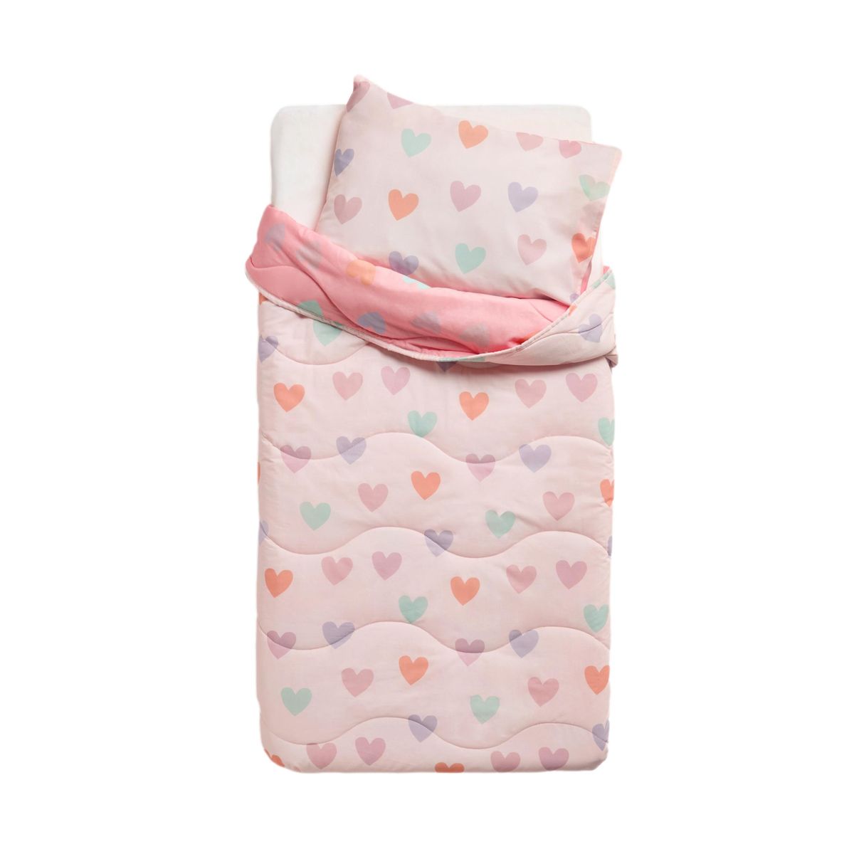 Parure housse de couette et taie d’oreiller rose motif cœurs, NEXT