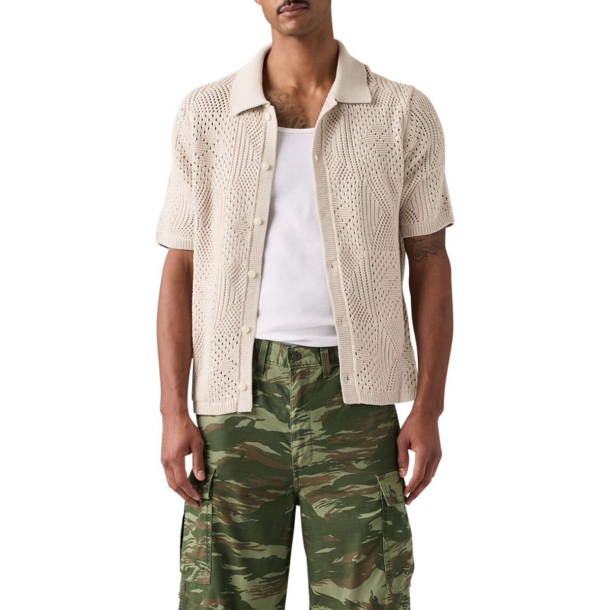 Polo en coton beige à coupe droite pourvu d'un col à revers côtelé beige, LEVI'S