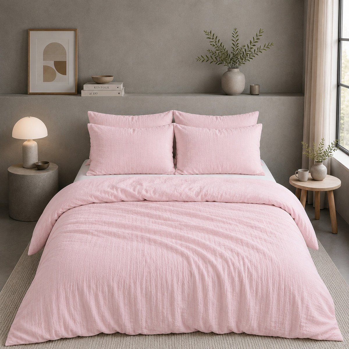 Housse de couette en gaze de coton lavé unie, PUR rose lotus, BATON ROUGE