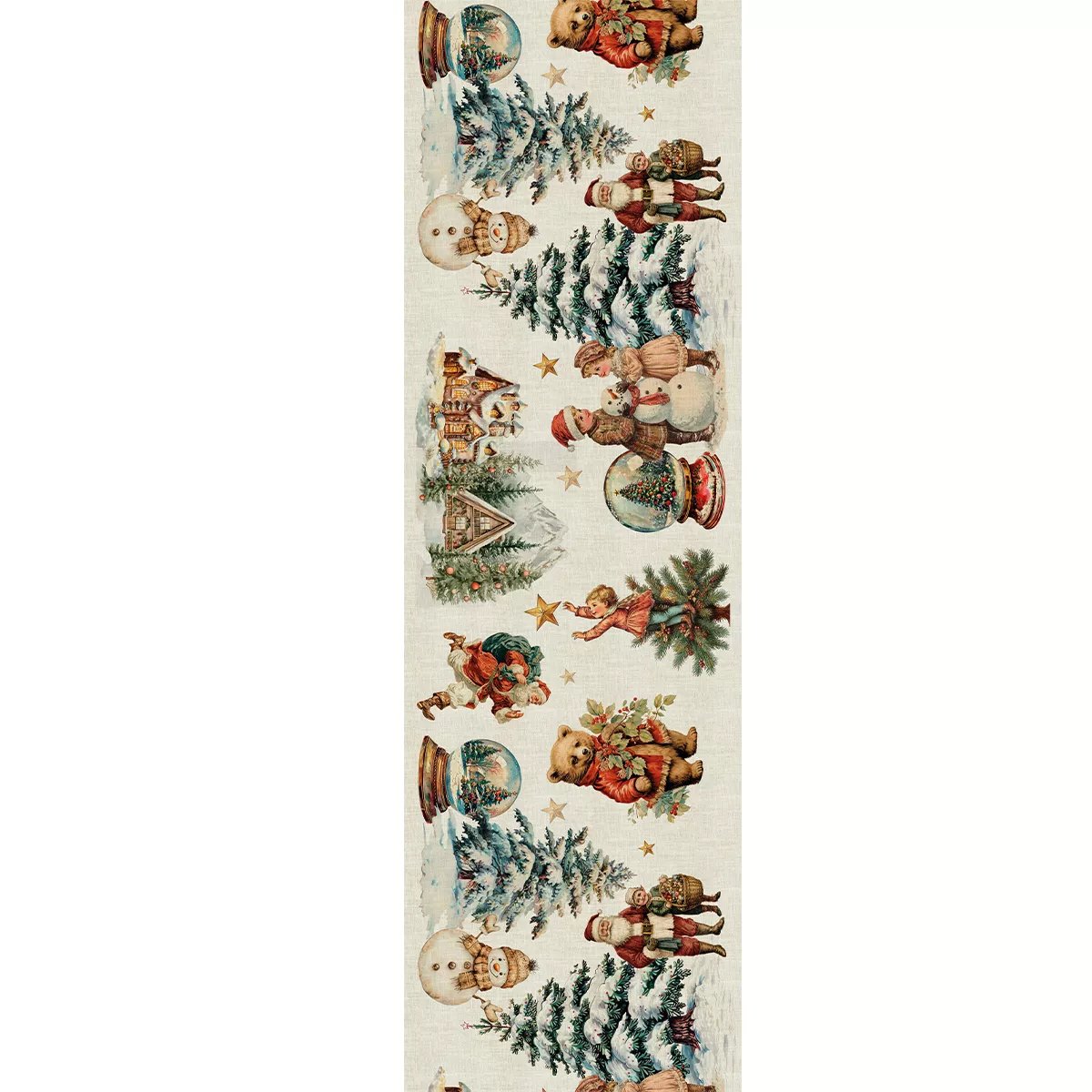 Chemin de table lin & coton lavé BONHOMMES DE NEIGE vintage, GARNIER THIEBAUT