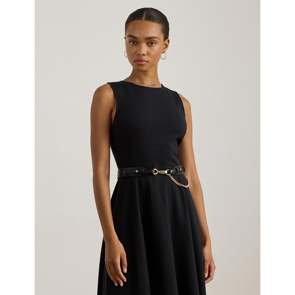 Ärmelloses, ausgestellt geschnittenes, knielanges Kleid CHARLEY schwarz, LAUREN RALPH LAUREN