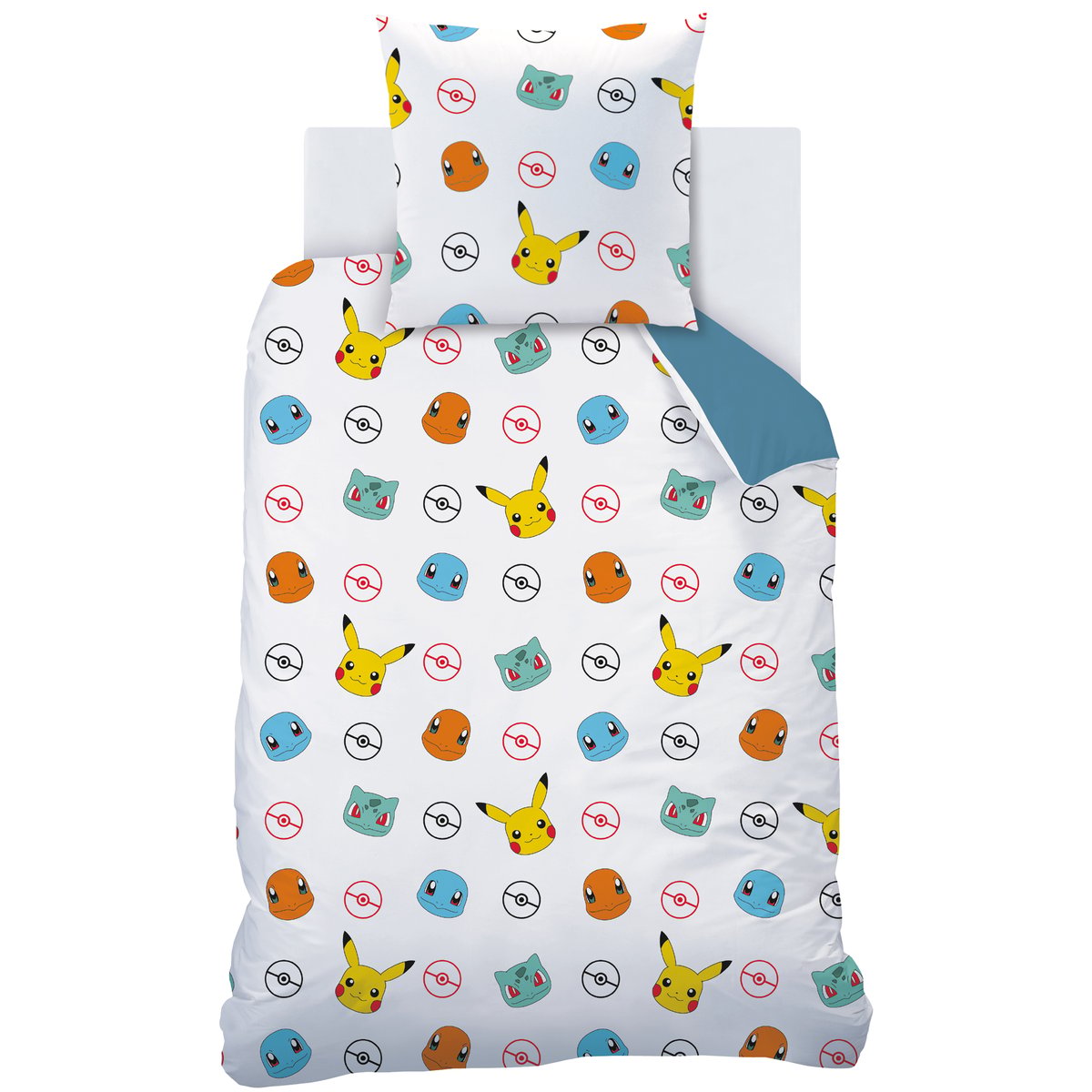Parure de lit imprimée 100% coton, POWER bleu, POKEMON