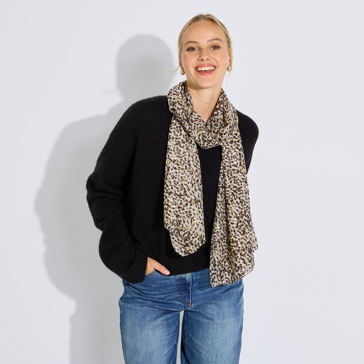 Foulard imprimé léopard beige, GRAIN DE MALICE