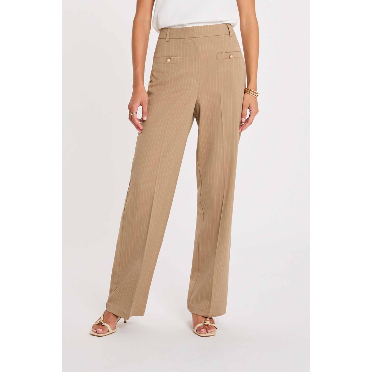 Pantalon droit taille haute taupe, MORGAN