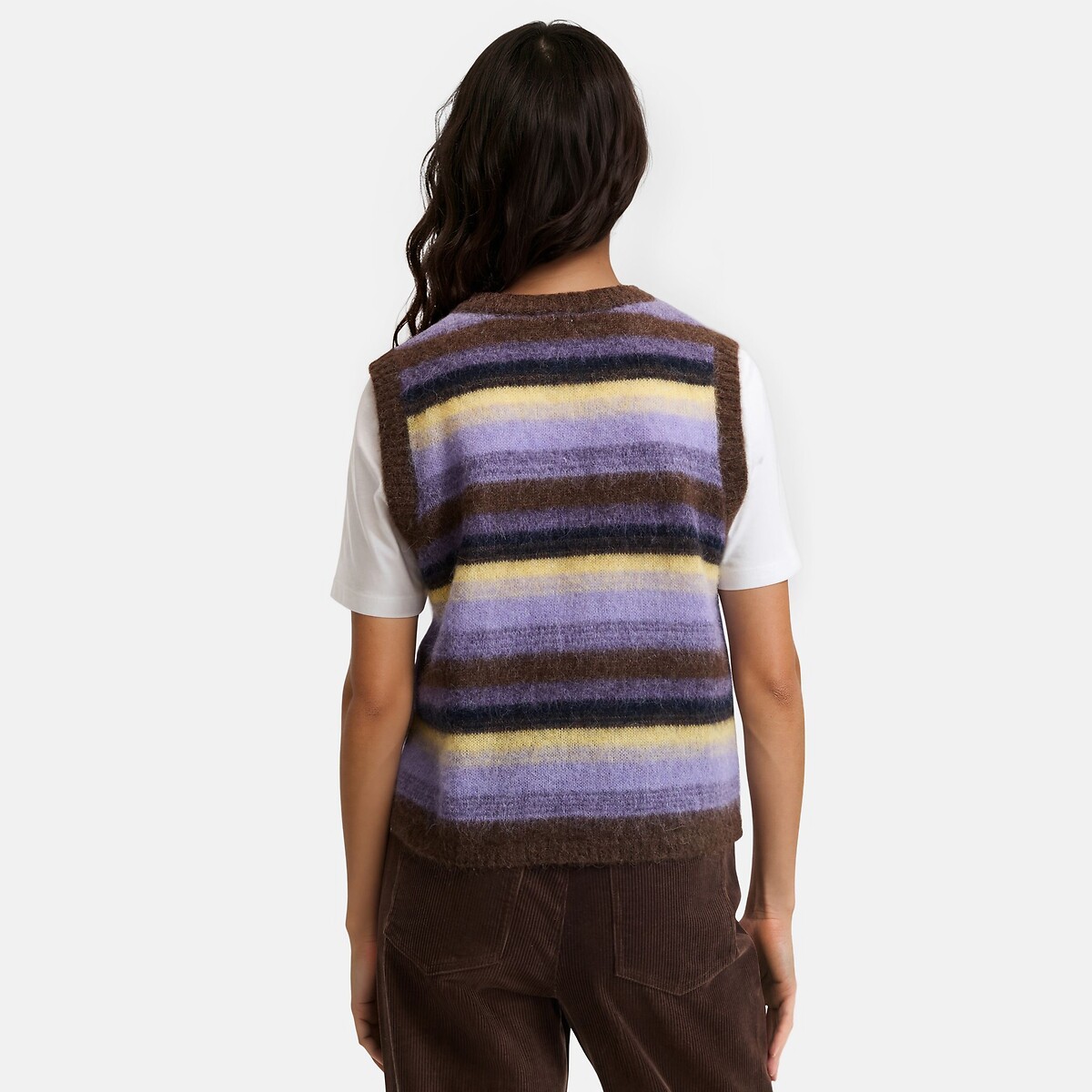 Pull sans manches à rayures, en alpaga mélangé rayé multicolore, LA REDOUTE COLLECTIONS