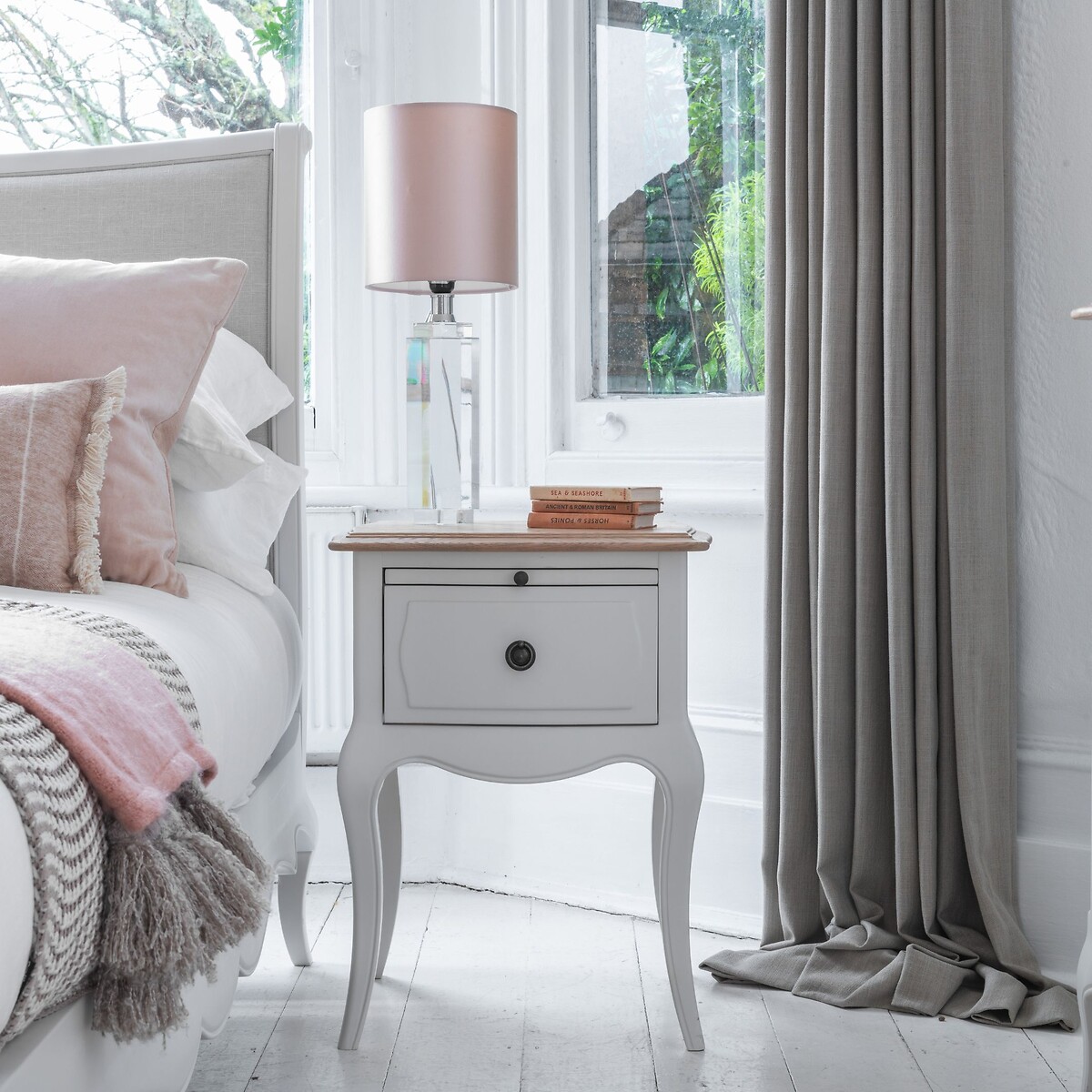 Amelie French-Style 1 Drawer Bedside Table grey white , WILLIS & GAMBIER