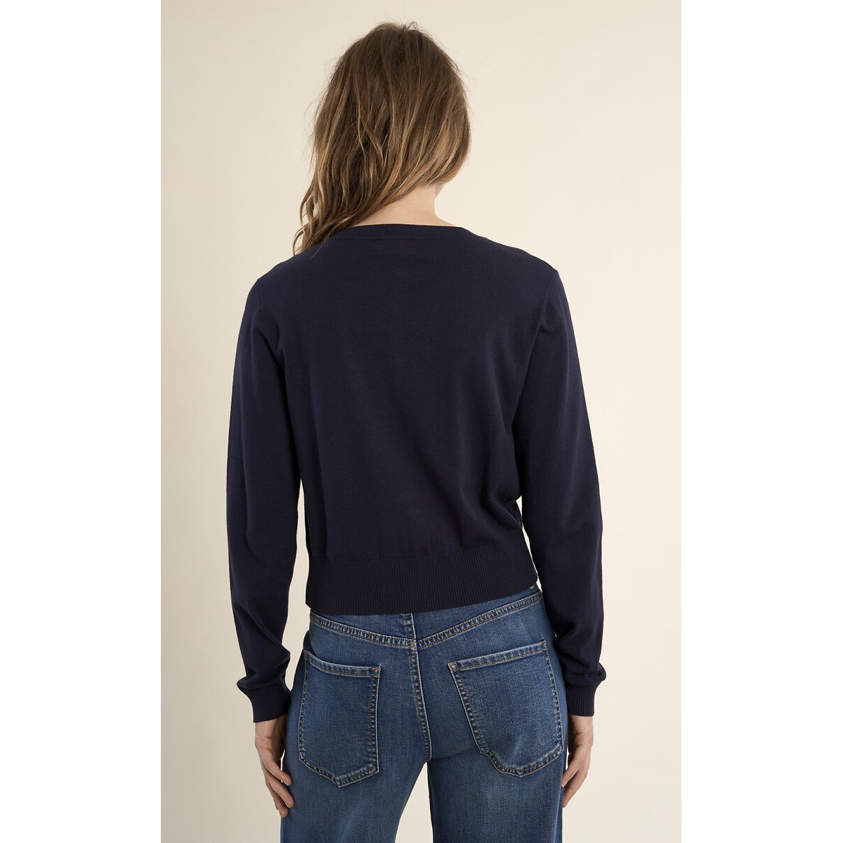 Gilet col rond boutonné bleu marine, MOLLY BRACKEN