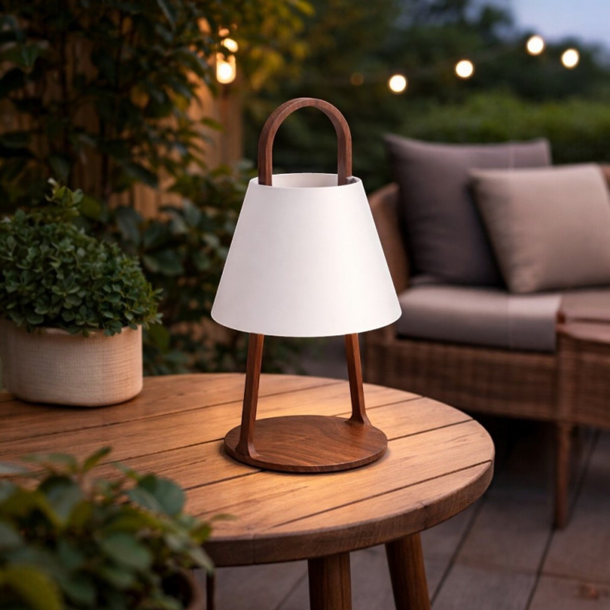 Petite Lampe sans fil extérieur IP44 façon noyer Lete marron, MILLUMINE
