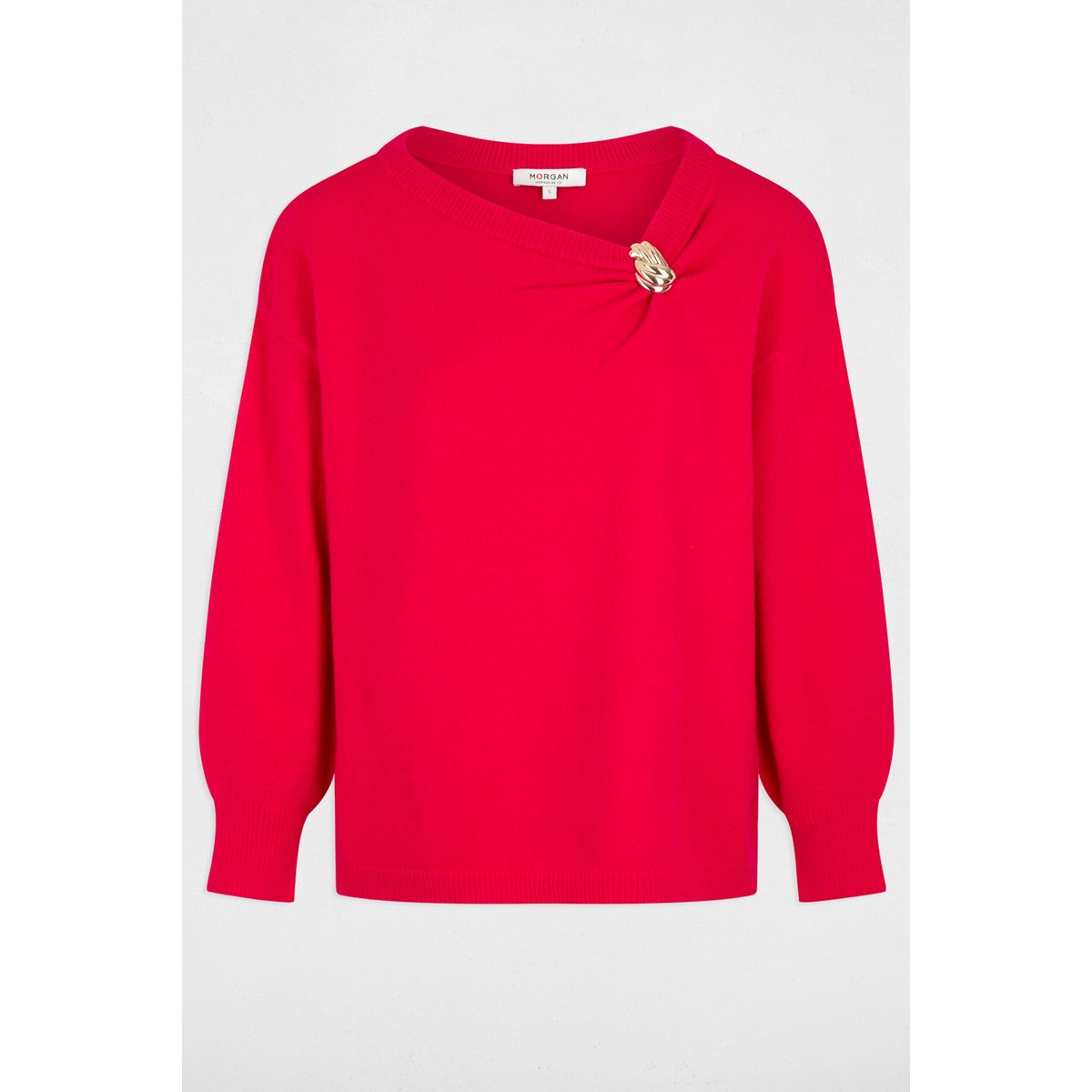 Pull col v asymétrique rose vif, MORGAN