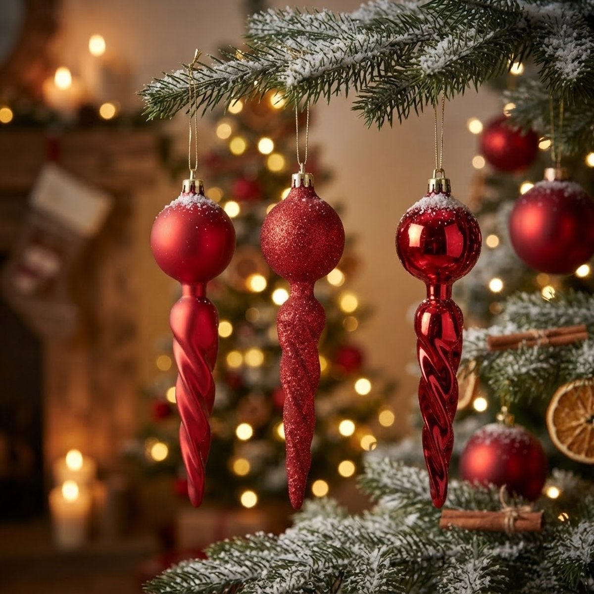 Set de 3 suspensions torsadées de noël rouge, EDEN