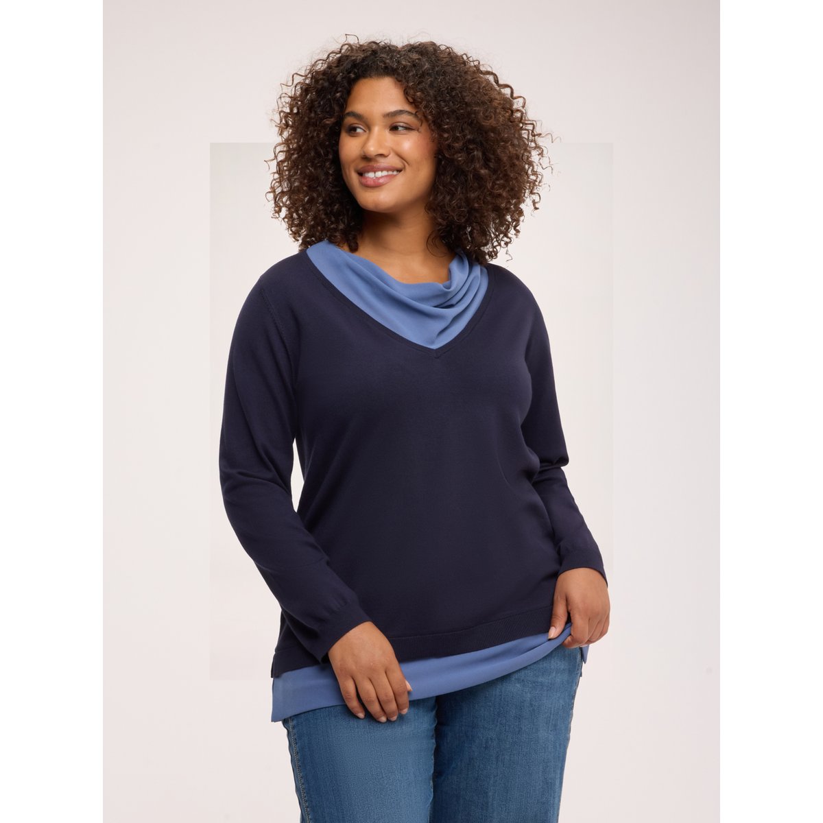 Pull avec drapé contrasté bleu, FIORELLA RUBINO