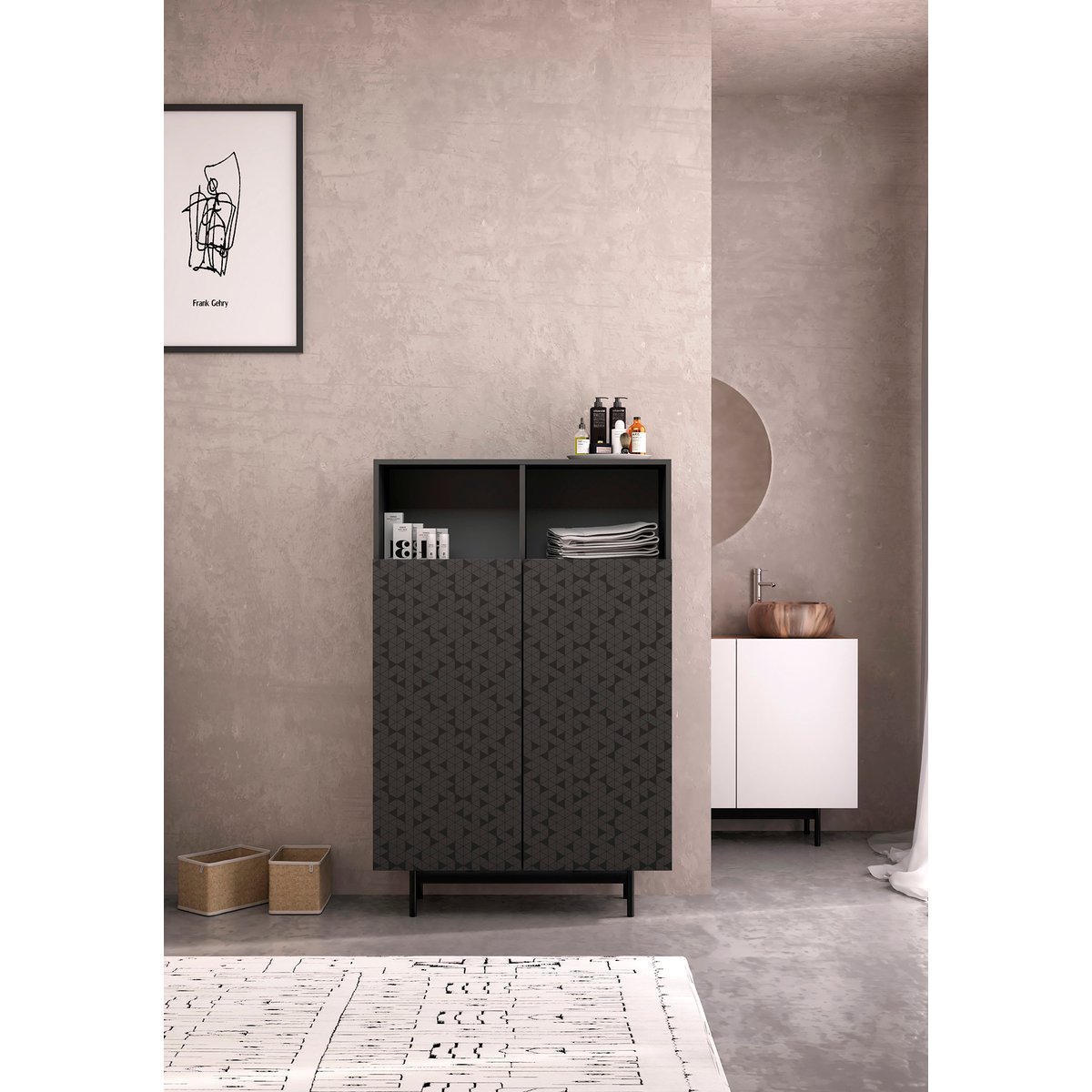 Buffet L portes sérigraphie, PRINTED graphite, HERDASA