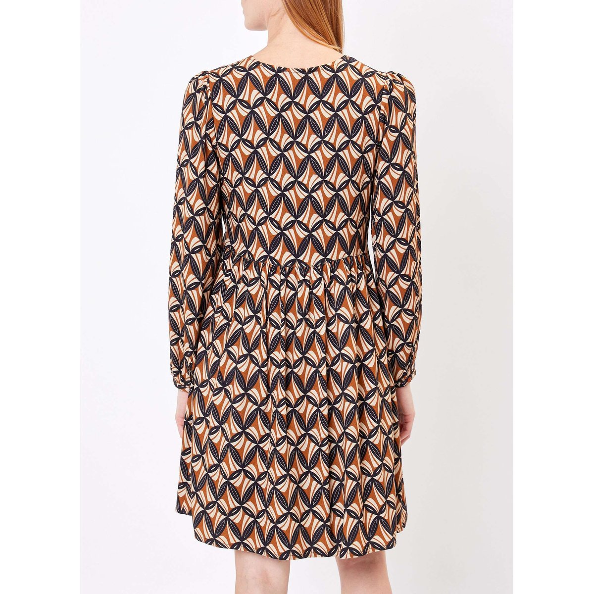 Robe évasée imprimée rétro ITA beige camel, PRINCESSE NOMADE