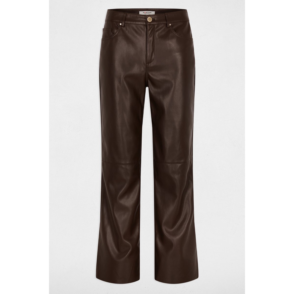 Pantalon bootcut similicuir marron foncé, MORGAN