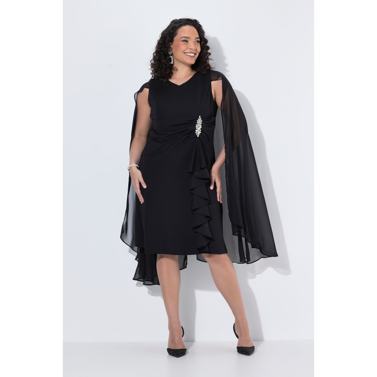 Robe sans manches, cape en mousseline noir, ULLA POPKEN