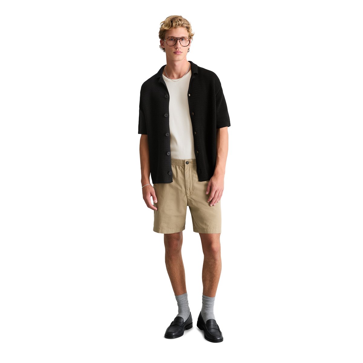 Cardigan à manches courtes relaxed avec structure ajourée noir, MARC O’POLO DENIM