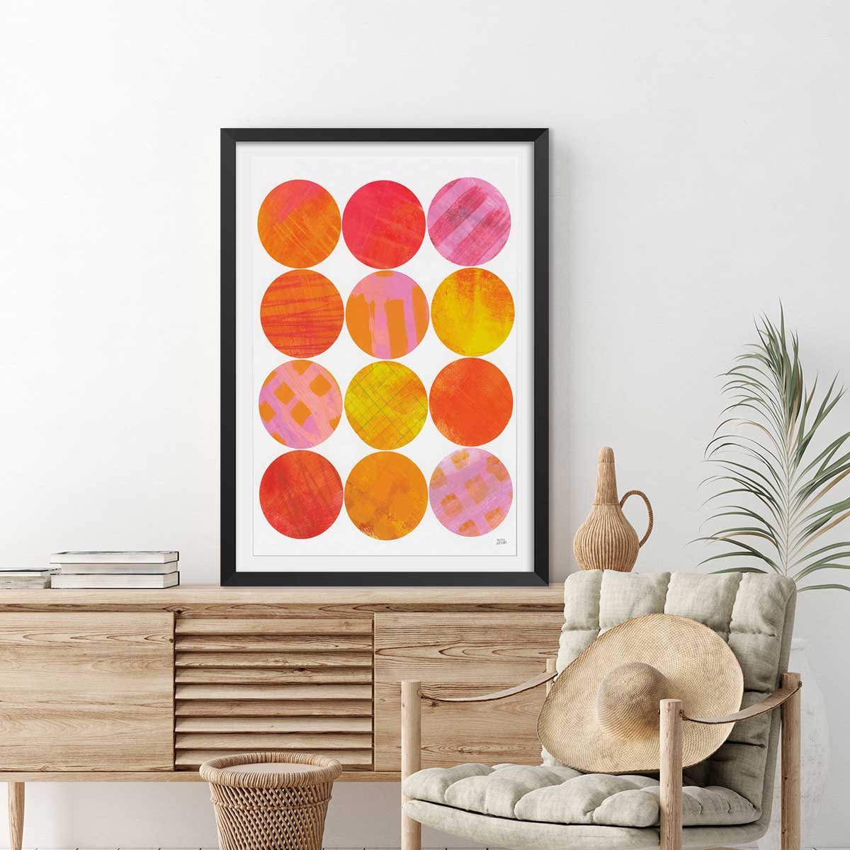 Poster sun shine circle affiche + cadre en bois - noir, HEXOA