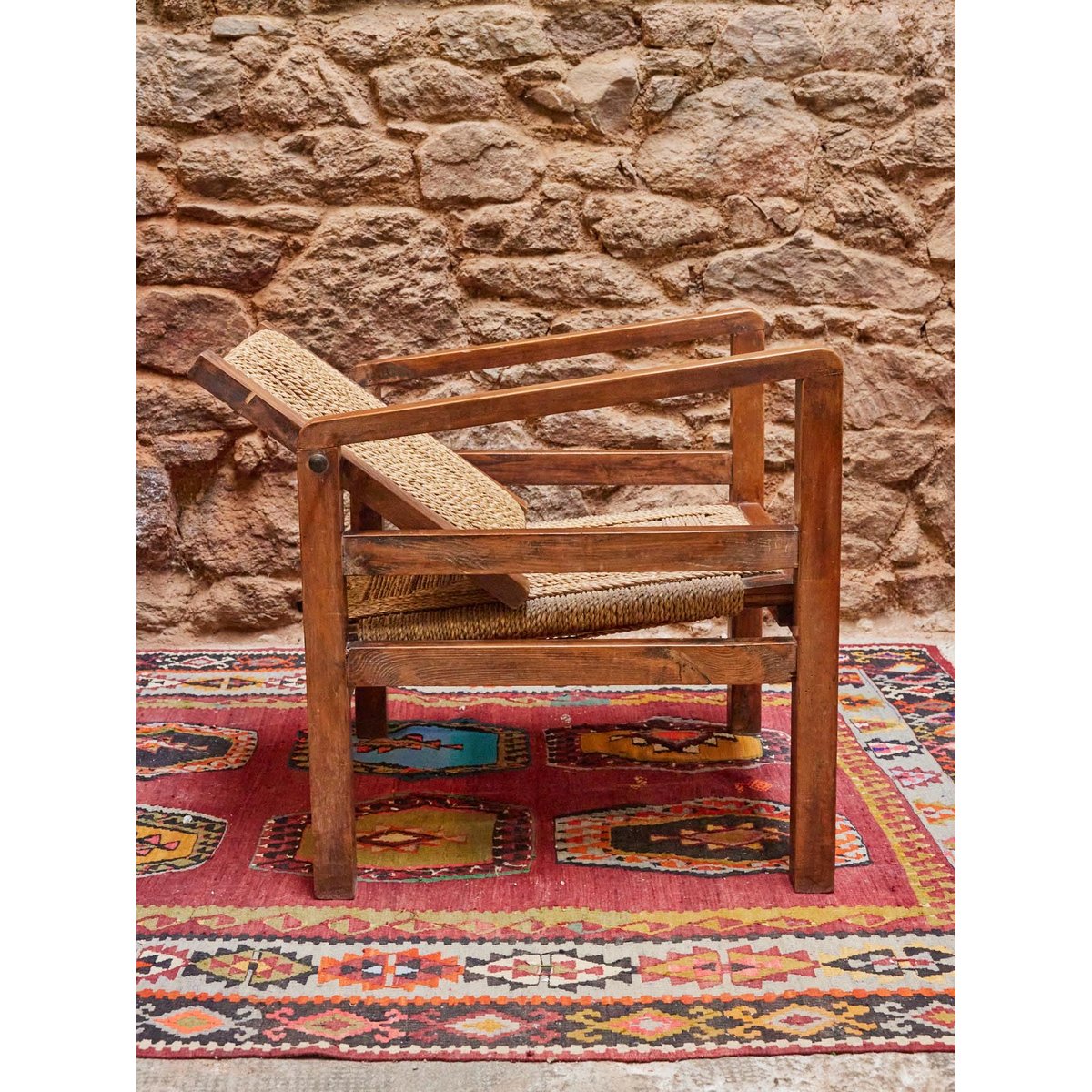 Paire de fauteuils en cordes des années 50 Ernest N°812 - Bon état bois foncé, DEBONGOUT