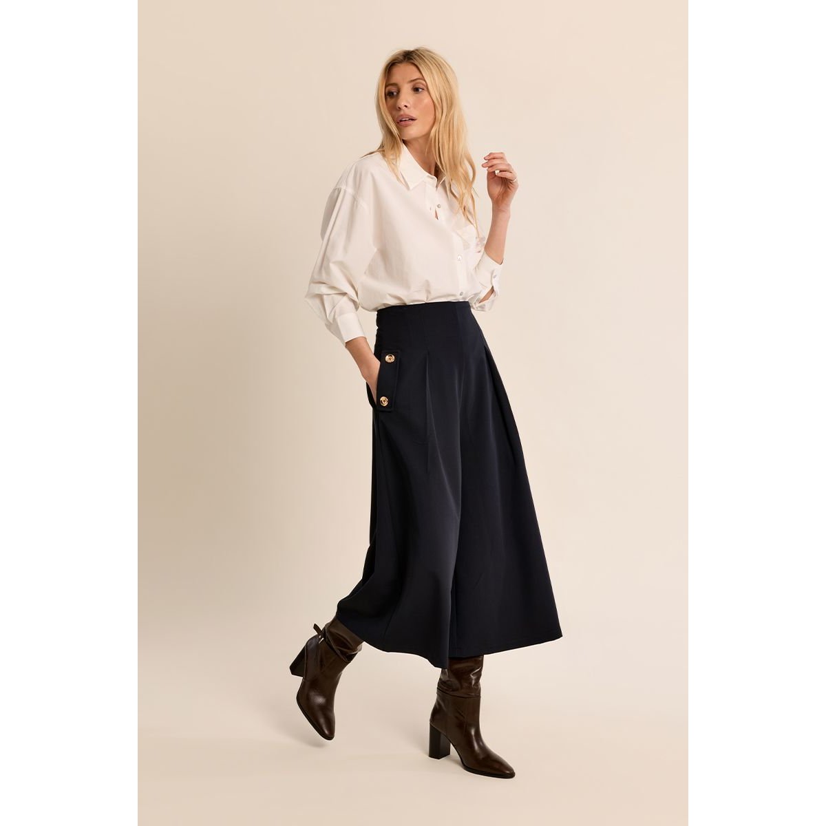 Jupe culotte taille haute navy blue, MOLLY BRACKEN