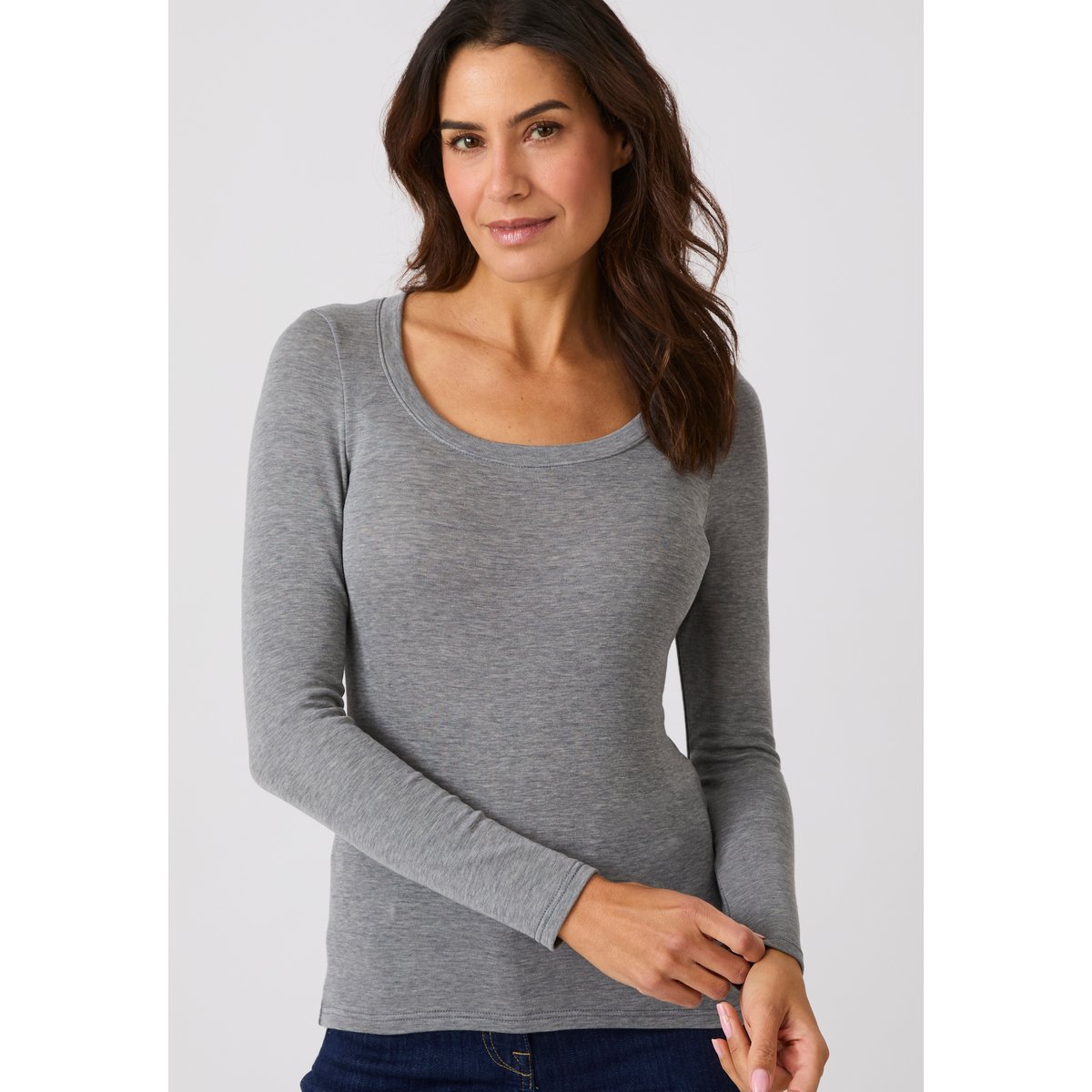 T-shirt fine côte Thermolactyl Sensitive rose gris chiné foncé, DAMART