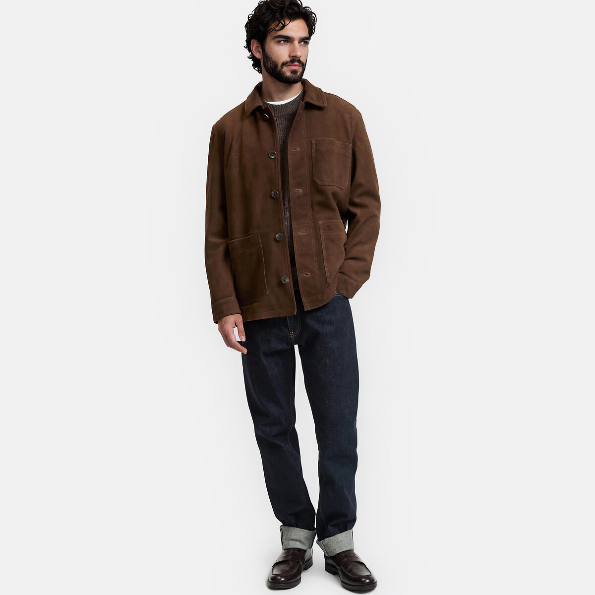 Veste workwear en cuir, mi-saison marron, LA REDOUTE COLLECTIONS