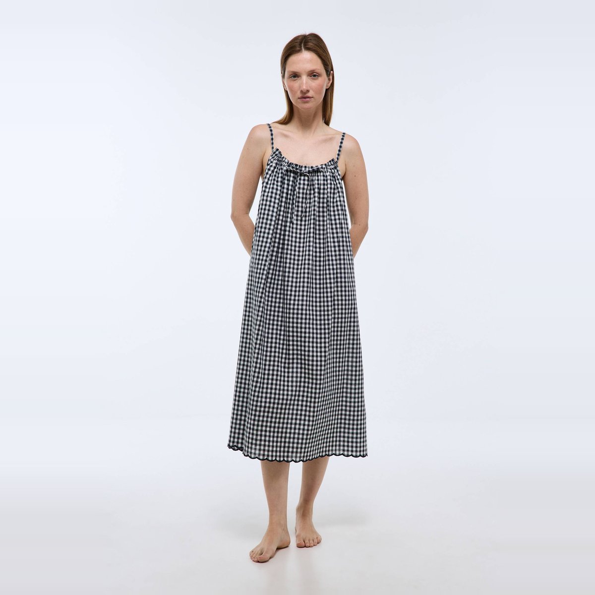 Chemise de nuit vichy en coton bio GOTS marine, MONOPRIX