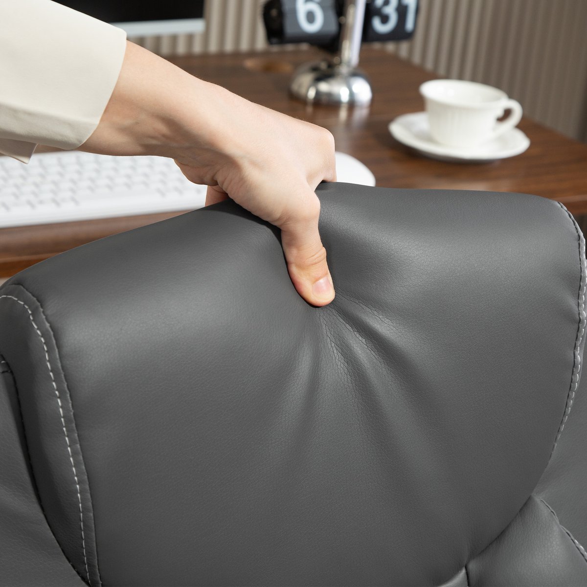Chaise de bureau Polyuréthane Gris foncé gris foncé, HOMCOM