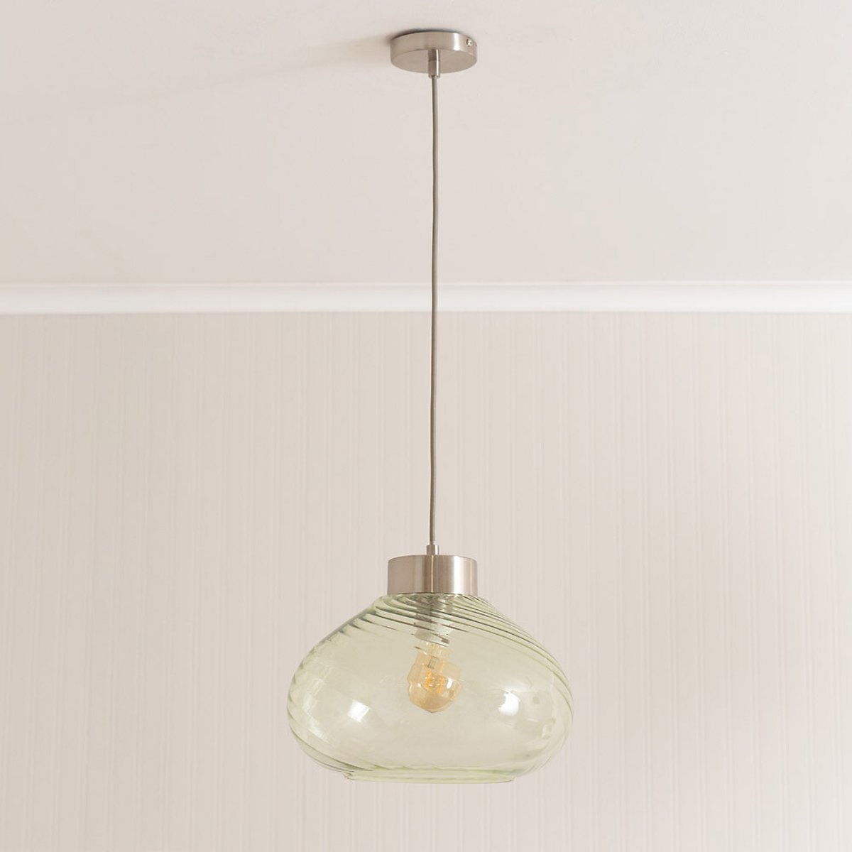 Courtney Brushed Metal Pendant Light with Spiral Glass Shade silver-coloured, SO'HOME