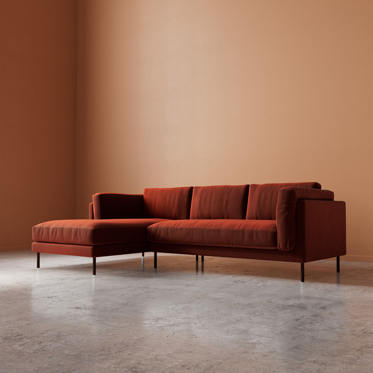 Munich Crushed Velvet Corner Chaise Sofa harissa, SWOON