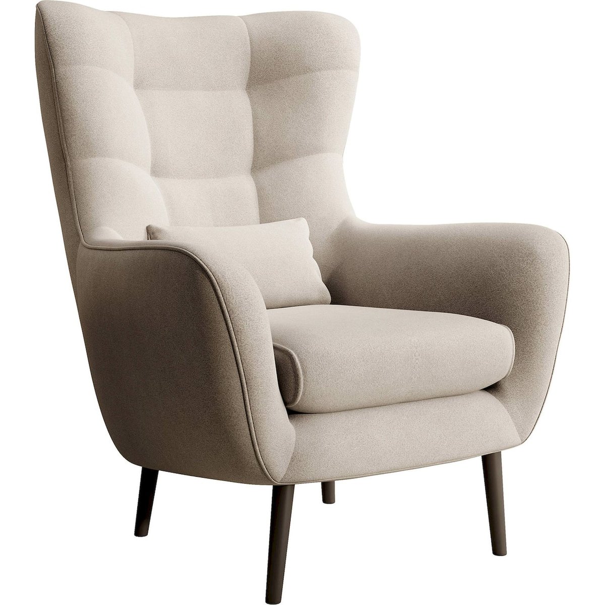 Fauteuil à oreilles capitonné en velours beige chiné, RECOLLECTION