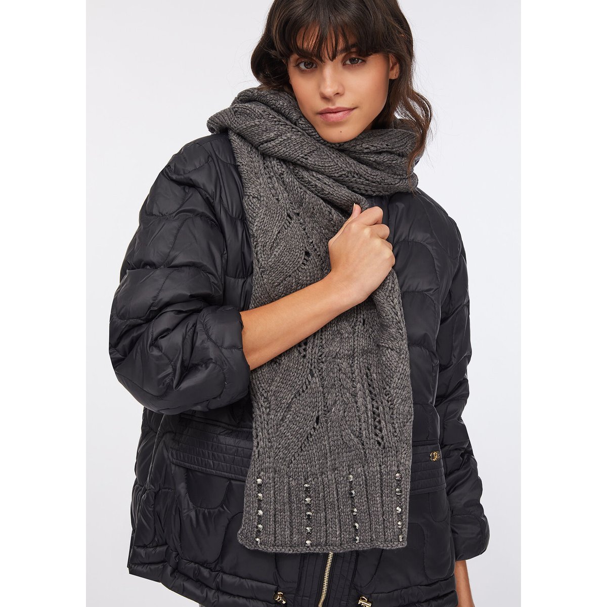 Écharpe en laine mélangée avec strass gris, LIU JO