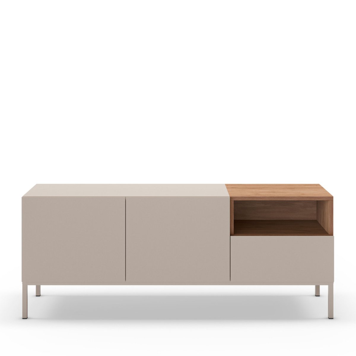 Meuble TV 2 portes 1 tiroir en bois et métal L140cm- QUENOR beige, DRAWER