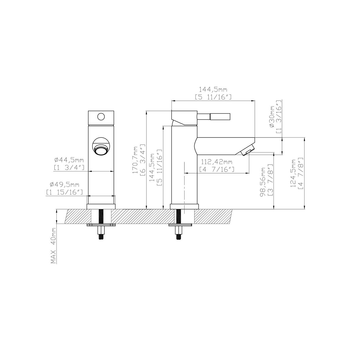 Robinet salle de bain mitigeur bec bas TAP noir, MOB IN